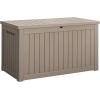 imageDevoko 85 Gallon Deck Box Lockable Resin Outdoor Storage Box waterproof Outdoor Container for Patio Furniture Cushions Pillow BrownLight Brown
