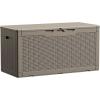 imageDevoko 85 Gallon Deck Box Lockable Resin Outdoor Storage Box waterproof Outdoor Container for Patio Furniture Cushions Pillow BrownLight Brown