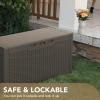 imageDevoko 85 Gallon Deck Box Lockable Resin Outdoor Storage Box waterproof Outdoor Container for Patio Furniture Cushions Pillow BrownLight Brown