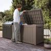 imageDevoko 85 Gallon Deck Box Lockable Resin Outdoor Storage Box waterproof Outdoor Container for Patio Furniture Cushions Pillow BrownLight Brown