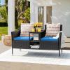 imageDevoko Outdoor Patio Loveseat Modern Rattan 2Seat Patio Conversation Set with Cushions ampamp Builtin Coffee Table Porch Furniture for Garden Lawn Backyard GreyBlue
