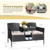 imageDevoko Outdoor Patio Loveseat Modern Rattan 2Seat Patio Conversation Set with Cushions ampamp Builtin Coffee Table Porch Furniture for Garden Lawn Backyard GreyBeige