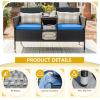 imageDevoko Outdoor Patio Loveseat Modern Rattan 2Seat Patio Conversation Set with Cushions ampamp Builtin Coffee Table Porch Furniture for Garden Lawn Backyard GreyBlue
