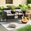 imageDevoko Outdoor Patio Loveseat Modern Rattan 2Seat Patio Conversation Set with Cushions ampamp Builtin Coffee Table Porch Furniture for Garden Lawn Backyard GreyBeige