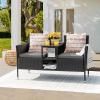 imageDevoko Outdoor Patio Loveseat Modern Rattan 2Seat Patio Conversation Set with Cushions ampamp Builtin Coffee Table Porch Furniture for Garden Lawn Backyard GreyGrey