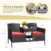 imageDevoko Outdoor Patio Loveseat Modern Rattan 2Seat Patio Conversation Set with Cushions ampamp Builtin Coffee Table Porch Furniture for Garden Lawn Backyard GreyRed
