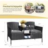 imageDevoko Outdoor Patio Loveseat Modern Rattan 2Seat Patio Conversation Set with Cushions ampamp Builtin Coffee Table Porch Furniture for Garden Lawn Backyard GreyGrey