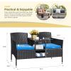 imageDevoko Outdoor Patio Loveseat Modern Rattan 2Seat Patio Conversation Set with Cushions ampamp Builtin Coffee Table Porch Furniture for Garden Lawn Backyard GreyBlue