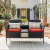 imageDevoko Outdoor Patio Loveseat Modern Rattan 2Seat Patio Conversation Set with Cushions ampamp Builtin Coffee Table Porch Furniture for Garden Lawn Backyard GreyRed