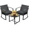imageDevoko PP Patio Furniture Set 3 Piece All Weather Outdoor Bistro Chairs with Cushions and Coffee Table for Outside Garden Balcony Porch BlackBlack