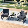 imageDevoko PP Patio Furniture Set 3 Piece All Weather Outdoor Bistro Chairs with Cushions and Coffee Table for Outside Garden Balcony Porch BlackBlack