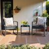 imageDevoko PP Patio Furniture Set 3 Piece All Weather Outdoor Bistro Chairs with Cushions and Coffee Table for Outside Garden Balcony Porch BlackBlack
