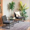 imageDevoko PP Patio Furniture Set 3 Piece All Weather Outdoor Bistro Chairs with Cushions and Coffee Table for Outside Garden Balcony Porch BlackGrey