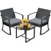 imageDevoko PP Patio Furniture Set 3 Piece All Weather Outdoor Bistro Chairs with Cushions and Coffee Table for Outside Garden Balcony Porch BlackGrey