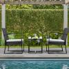 imageDevoko PP Patio Furniture Set 3 Piece All Weather Outdoor Bistro Chairs with Cushions and Coffee Table for Outside Garden Balcony Porch BlackWhite