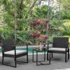 imageDevoko PP Patio Furniture Set 3 Piece All Weather Outdoor Bistro Chairs with Cushions and Coffee Table for Outside Garden Balcony Porch BlackWhite