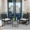 imageDevoko PP Patio Furniture Set 3 Piece All Weather Outdoor Bistro Chairs with Cushions and Coffee Table for Outside Garden Balcony Porch BlackWhite