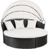 imageDevoko Patio Furniture Outdoor Round Daybed with Retractable Canopy Wicker Rattan Separated Seating Sectional Sofa for Patio Lawn Garden Backyard Porch