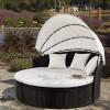 imageDevoko Patio Furniture Outdoor Round Daybed with Retractable Canopy Wicker Rattan Separated Seating Sectional Sofa for Patio Lawn Garden Backyard Porch
