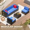 imageDevoko Patio Furniture Sets 6 Pieces Outdoor Sectional Rattan Sofa Manual Weaving Wicker Patio Conversation Set with Glass Table and Cushion BeigeAegean Blue