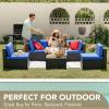 imageDevoko Patio Furniture Sets 6 Pieces Outdoor Sectional Rattan Sofa Manual Weaving Wicker Patio Conversation Set with Glass Table and Cushion BeigeAegean Blue