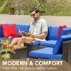 imageDevoko Patio Furniture Sets 6 Pieces Outdoor Sectional Rattan Sofa Manual Weaving Wicker Patio Conversation Set with Glass Table and Cushion BeigeAegean Blue