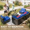 imageDevoko Patio Furniture Sets 6 Pieces Outdoor Sectional Rattan Sofa Manual Weaving Wicker Patio Conversation Set with Glass Table and Cushion BeigeAegean Blue