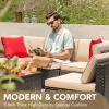 imageDevoko Patio Furniture Sets 6 Pieces Outdoor Sectional Rattan Sofa Manual Weaving Wicker Patio Conversation Set with Glass Table and Cushion BeigeBeige