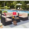 imageDevoko Patio Furniture Sets 6 Pieces Outdoor Sectional Rattan Sofa Manual Weaving Wicker Patio Conversation Set with Glass Table and Cushion BeigeBeige