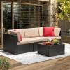 imageDevoko Patio Furniture Sets 6 Pieces Outdoor Sectional Rattan Sofa Manual Weaving Wicker Patio Conversation Set with Glass Table and Cushion BeigeBeige