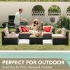 imageDevoko Patio Furniture Sets 6 Pieces Outdoor Sectional Rattan Sofa Manual Weaving Wicker Patio Conversation Set with Glass Table and Cushion BeigeBeige