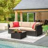 imageDevoko Patio Furniture Sets 6 Pieces Outdoor Sectional Rattan Sofa Manual Weaving Wicker Patio Conversation Set with Glass Table and Cushion BeigeBeige