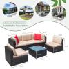 imageDevoko Patio Furniture Sets 6 Pieces Outdoor Sectional Rattan Sofa Manual Weaving Wicker Patio Conversation Set with Glass Table and Cushion BeigeBeige