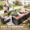 imageDevoko Patio Furniture Sets 6 Pieces Outdoor Sectional Rattan Sofa Manual Weaving Wicker Patio Conversation Set with Glass Table and Cushion BeigeBeige