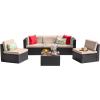 imageDevoko Patio Furniture Sets 6 Pieces Outdoor Sectional Rattan Sofa Manual Weaving Wicker Patio Conversation Set with Glass Table and Cushion BeigeBeige