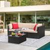 imageDevoko Patio Furniture Sets 6 Pieces Outdoor Sectional Rattan Sofa Manual Weaving Wicker Patio Conversation Set with Glass Table and Cushion BeigeBeige