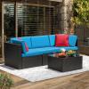 imageDevoko Patio Furniture Sets 6 Pieces Outdoor Sectional Rattan Sofa Manual Weaving Wicker Patio Conversation Set with Glass Table and Cushion BeigeBlue