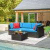 imageDevoko Patio Furniture Sets 6 Pieces Outdoor Sectional Rattan Sofa Manual Weaving Wicker Patio Conversation Set with Glass Table and Cushion BeigeBlue