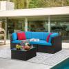 imageDevoko Patio Furniture Sets 6 Pieces Outdoor Sectional Rattan Sofa Manual Weaving Wicker Patio Conversation Set with Glass Table and Cushion BeigeBlue