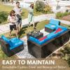 imageDevoko Patio Furniture Sets 6 Pieces Outdoor Sectional Rattan Sofa Manual Weaving Wicker Patio Conversation Set with Glass Table and Cushion BeigeBlue