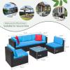 imageDevoko Patio Furniture Sets 6 Pieces Outdoor Sectional Rattan Sofa Manual Weaving Wicker Patio Conversation Set with Glass Table and Cushion BeigeBlue