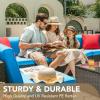 imageDevoko Patio Furniture Sets 6 Pieces Outdoor Sectional Rattan Sofa Manual Weaving Wicker Patio Conversation Set with Glass Table and Cushion BeigeBlue