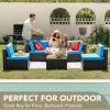 imageDevoko Patio Furniture Sets 6 Pieces Outdoor Sectional Rattan Sofa Manual Weaving Wicker Patio Conversation Set with Glass Table and Cushion BeigeBlue
