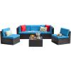imageDevoko Patio Furniture Sets 6 Pieces Outdoor Sectional Rattan Sofa Manual Weaving Wicker Patio Conversation Set with Glass Table and Cushion BeigeBlue