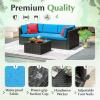 imageDevoko Patio Furniture Sets 6 Pieces Outdoor Sectional Rattan Sofa Manual Weaving Wicker Patio Conversation Set with Glass Table and Cushion BeigeBlue