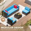 imageDevoko Patio Furniture Sets 6 Pieces Outdoor Sectional Rattan Sofa Manual Weaving Wicker Patio Conversation Set with Glass Table and Cushion BeigeBlue