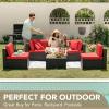 imageDevoko Patio Furniture Sets 6 Pieces Outdoor Sectional Rattan Sofa Manual Weaving Wicker Patio Conversation Set with Glass Table and Cushion BeigeRed