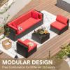 imageDevoko Patio Furniture Sets 6 Pieces Outdoor Sectional Rattan Sofa Manual Weaving Wicker Patio Conversation Set with Glass Table and Cushion BeigeRed