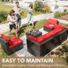 imageDevoko Patio Furniture Sets 6 Pieces Outdoor Sectional Rattan Sofa Manual Weaving Wicker Patio Conversation Set with Glass Table and Cushion BeigeRed