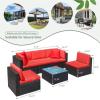 imageDevoko Patio Furniture Sets 6 Pieces Outdoor Sectional Rattan Sofa Manual Weaving Wicker Patio Conversation Set with Glass Table and Cushion BeigeRed